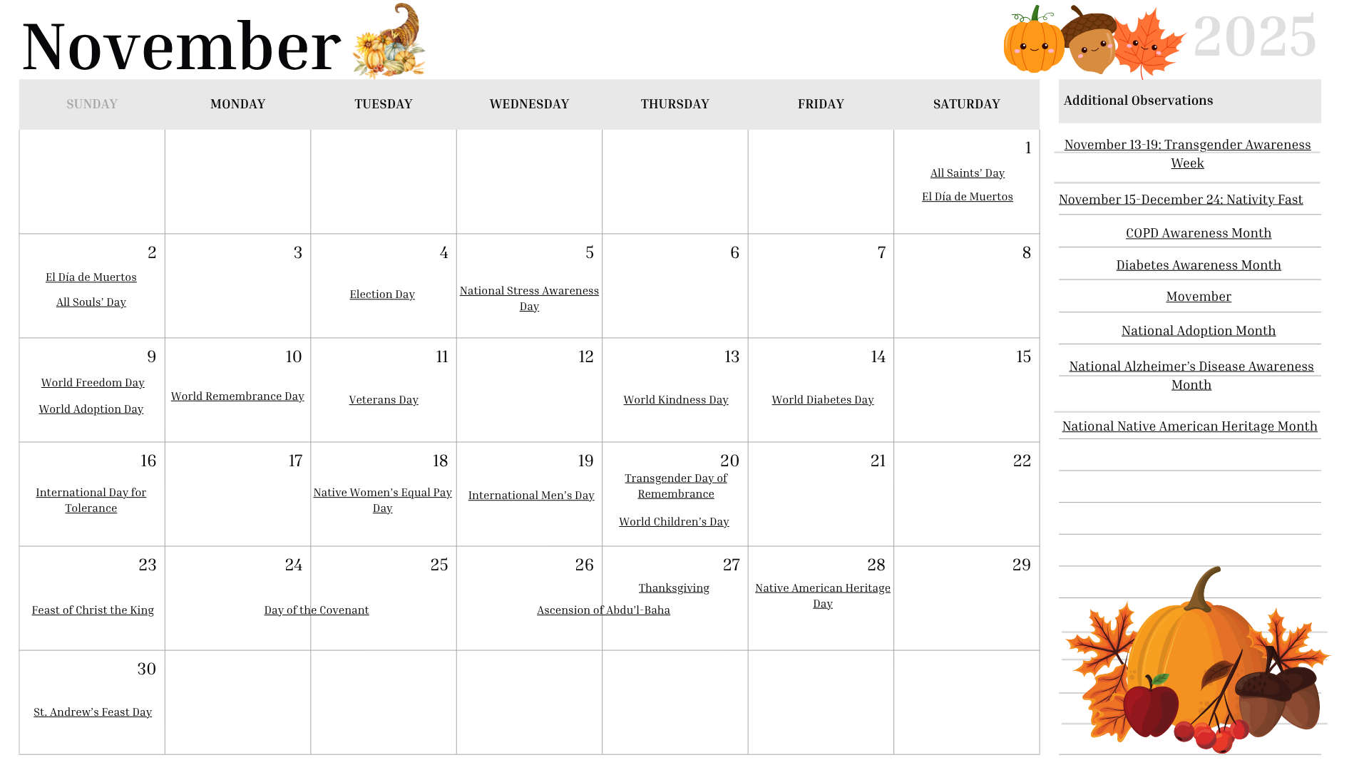 November 2025 Calendar