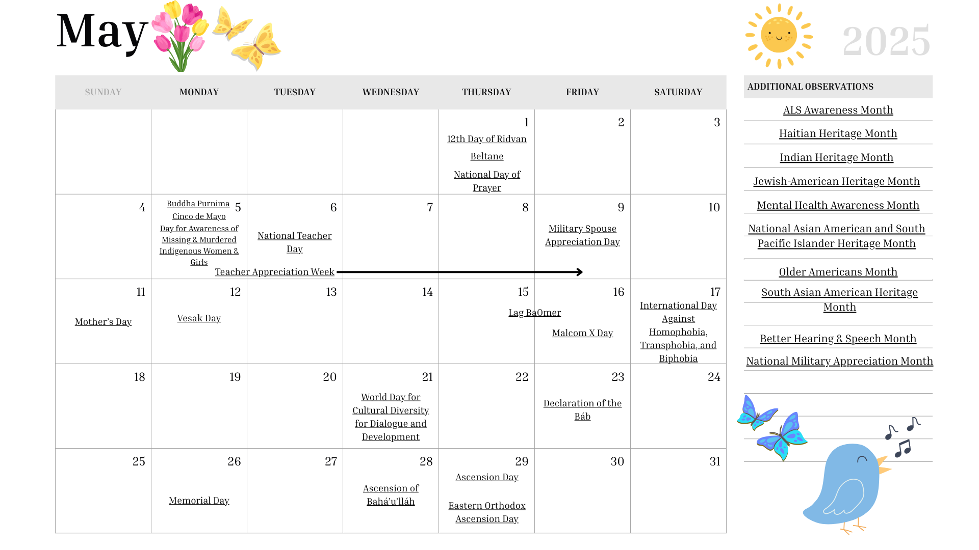 May 2025 Calendar