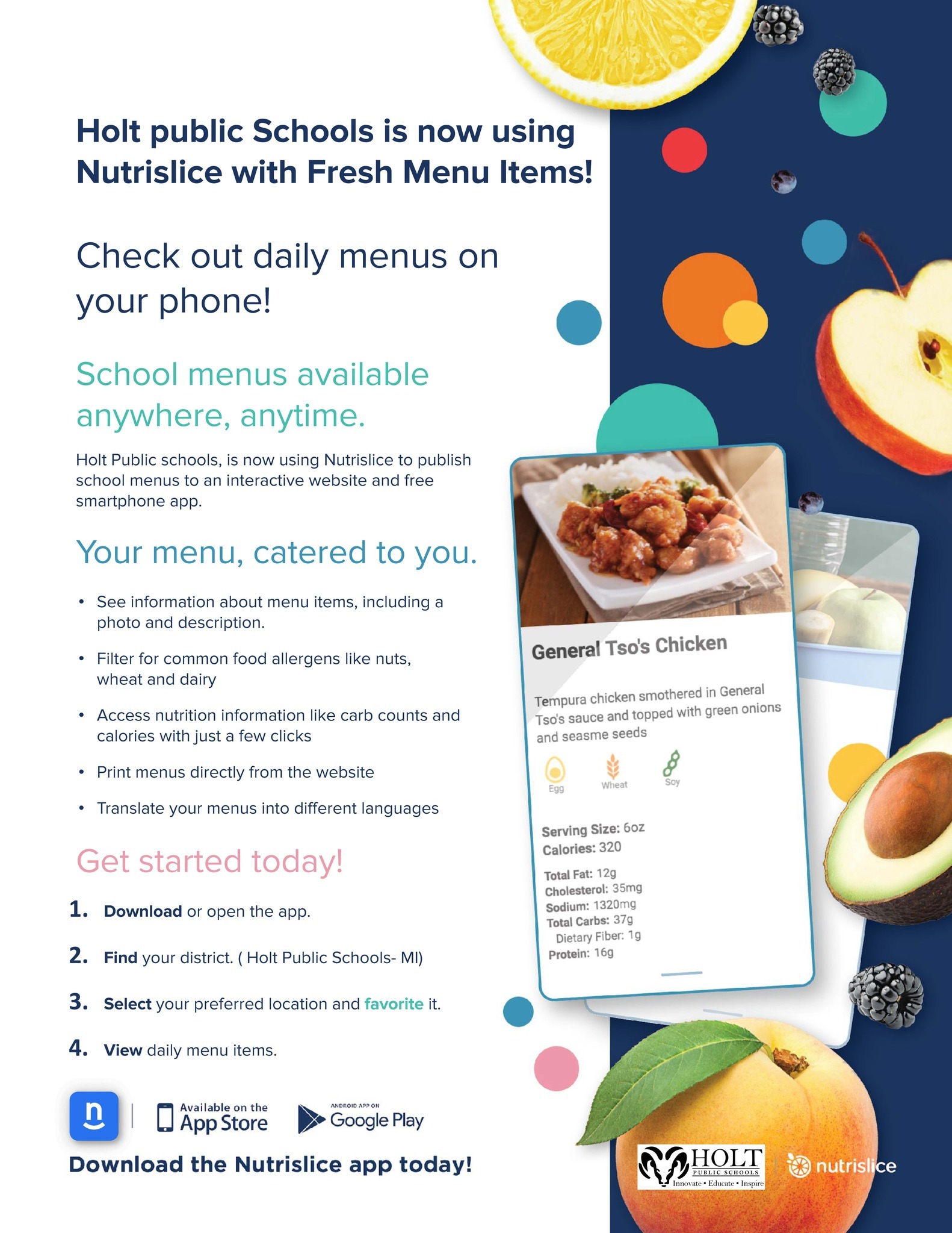 Holt Public Schools is now using Nutrislice!